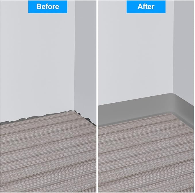Duzzy Flexible Baseboard Molding Trim, 5 Inch(W) x 40 Feet(L) Peel and Stick Rubber Wall Trim Molding, Self-Adhesive Vinyl Wall Base Cove Base (Grey)