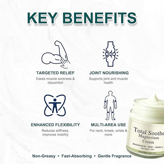 Total Relief Magnesium Cream, Magnesium Arnica Soothes Cream with Mineral Delivery Formula, MSM & Arnica Fast-Absorbing, Non-Greasy Joint Relief for Everyday Joint & Muscle Comfort (1 pcs)