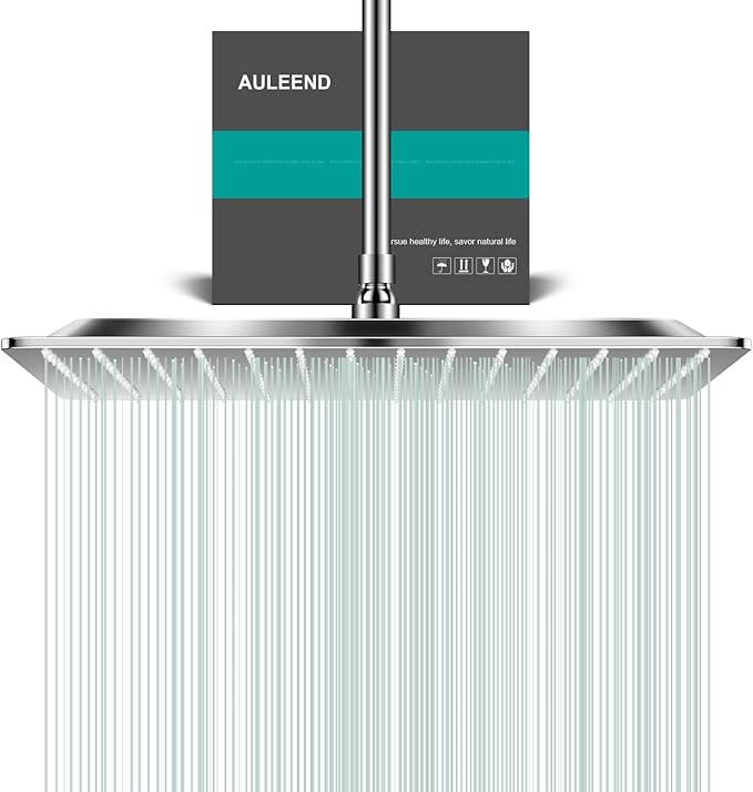 Square Rain Shower Head, High Flow Stainless Steel,Work with any decorative style，All Metal Rainfall Shower Head (Chrome, 16)