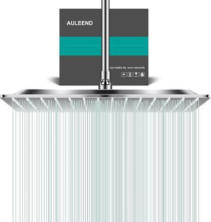 Square Rain Shower Head, High Flow Stainless Steel,Work with any decorative style，All Metal Rainfall Shower Head (Chrome, 16)