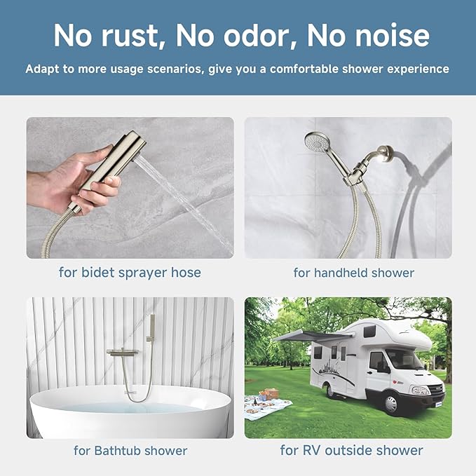 4ft Bidet Hose For Toilet Short Shower Hose Replacement 304 Stainless Steel Showerhead Hoses,Anti Winding Interface High Pressure Flexible Rv Shower Hoses Extra Long Chrome, 48 Inches