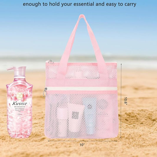 Mesh Shower Caddy Portable Shower Bag for Travel, Gym, Camping – Quick-Dry Hanging Toiletry Organizer with Zipper Pockets for Bathroom Essentials,Pink