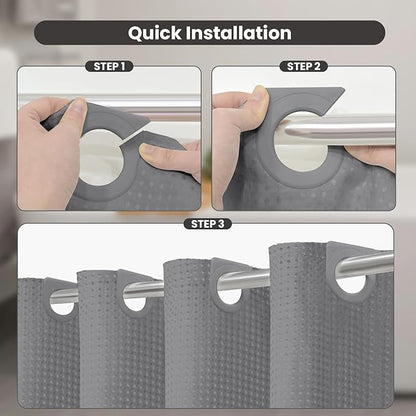 Inhousolu No Hook Waffle Weave Shower Curtain with Removable Snap in Fabric Liner Set for Bathroom, 230 GSM Heavy Duty Weighted Hem, Water Repellent Washable Bath Curtains, 72 x 84 Inch, Grey