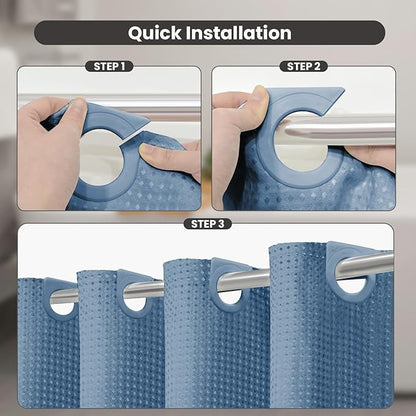 Inhousolu No Hook Waffle Weave Shower Curtain with Removable Snap in Fabric Liner Set for Bathroom, 230GSM Heavy Duty Weighted Hem, Water Repellent Washable Bath Curtains, 72 x 84 Inch, Moonlight Blue