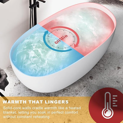 Stone Resin Freestanding Bathtubs,Soklawah 59" Solid Surface Luxury Soaking Tub,Oval Stand Alone Bathroom Bath tub with Drain & Integrated Slotted Overflow,Matte White Elegant Soaker Free Standing Tub