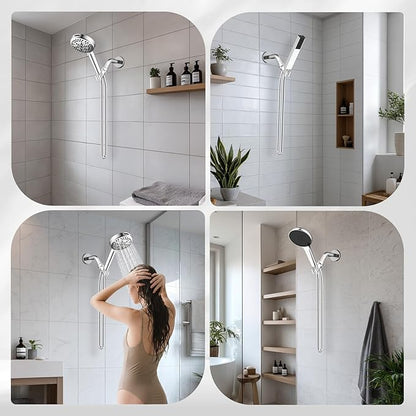 Hibbent Universal All Metal Handheld Shower Head Holder, Adjustable Solid Brass Shower Wand Holder, 2 Size Shower Bracket Holes for Bathroom, Fits All Handheld Showerhead Hoses & Shower Arm, Chrome