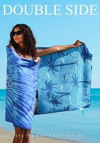 2 Pack Microfiber Lightweight Thin Beach Towel Sand Free Quick Dry Super Absorbent Large Towels for Swimming Pool Yoga Gym Travel Vacation Beach Accessories Essentials