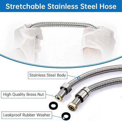 G-Promise Solid Metal Brushed Nickel Handheld Shower Head With Extra Long Stainless Steel Hose & Water Saving On/Off Pause Valve, Modern Style, 1 Setting, 10 Year Warranty