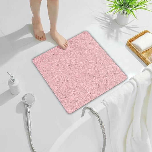 Non Slip Shower Mat, Comfortable Bath mat for Textured Surface,Quick Drying Easy Cleaning Shower Floor Mat for Wet Area,Without Suction Cups Pink 23 x 23