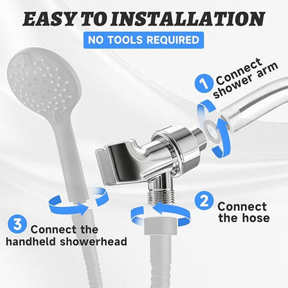 Plastic Shower Head Holder for Hand Held Showerhead Adjustable Shower Arm Mount for Connecting Shower Arm and Shower Hose，Premium ABS Bracket with Stainless Steel Swivel Ball Joint Connect(Chrome)