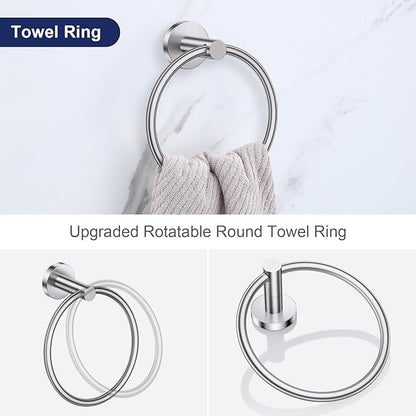 Lairuier Brushed Nickel Bathroom Hardware Set, 10-Piece Towel Bar Set SUS304 Stainless Steel Bathroom Hardware Accessories Set Round Towel Holder Set Wall Mounted