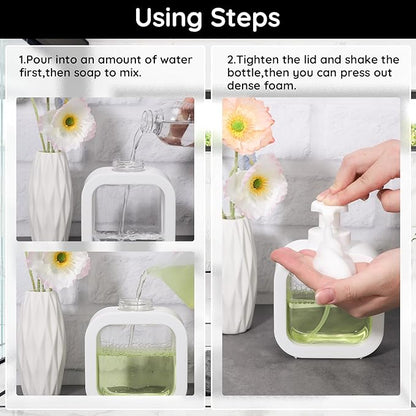 Segbeauty 10.1oz Foam Hand Soap Dispenser with Waterproof Labels, 300ml Square Foam Hand Dispenser or Bathroom & Kitchen Sink, Empty Refillable White Foaming Dish Wash Dispenser Pumping Containers