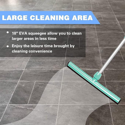18" Floor Squeegee with 43" Adjustable Aluminum Handle Light Duty Magic Broom for Floor,Garage Courtyard Shower Bathroom Floor Marble Glass Tile Water Foam Cleaning