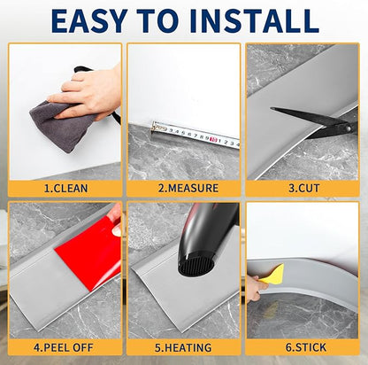 Flexible Baseboard Molding Trim 4 Inch Self-Adhesive Vinyl Wall Base Peel and Stick Cove Base Rubber Wall Baseboard Moulding Trim (200Ft, Gray)