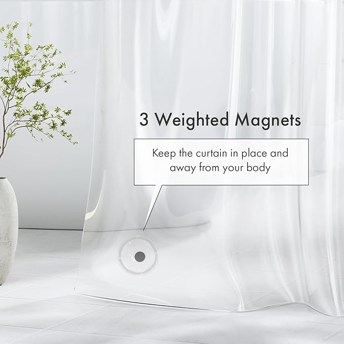 Amazer Plastic Shower Curtain Liner with Magnets, 72x72 Clear Shower Liner Medium Weight Waterproof Inside Shower Curtains Liner for Bathroom with Rustproof Grommet