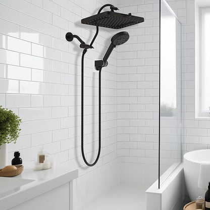 Hibbent cUPC Certified High Pressure 13'' Dual Shower Head Combo with 10-mode Handheld Spray, Rainfall 5-spray Shower Head, 12'' Adjustable Extension Arm, 71'' Hose, Shower Holder, Oil Rubbed Bronze