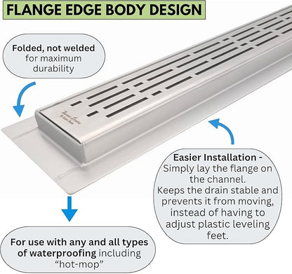 SereneDrains 304 Stainless Steel 40 Inch Brushed Nickel Linear Shower Drain Kit Broken Lane Linear Shower Drains for Tile Floor Long Hair Catcher Strainer Cover Bathroom (Brushed Nickel, 39 Inch)
