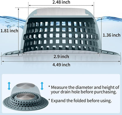 Shower Drain Hair Catcher, Bathtub Drain Cover Foldable Silicone Shower & Tub Protector for Pop-Up & Regular Drains