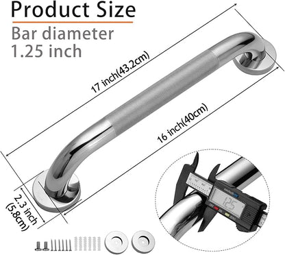 Shower Grab Bar, 2 Pack 16 Inch Bathroom Grab Bar, 1.25" Diameter 304 Stainless Steel Anti-Slip Grab Bars for Bathtubs and Showers, Handicap Shower Grab Bar for Seniors Elderly
