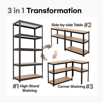 HOMEDANT House 5 Tier Laminated Metal Shelving Unit Adjustable Storage Utility Rack Heavy Duty Shelves Organization Multipurpose Shelf Kitchen Garage Pantry Closet (2, (M) 36.2" W, Black)