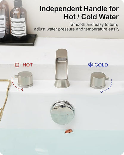 Brass Roman Bathtub Faucet Brushed Nickel, Waterfall High Flow Bath Tub Faucet Set 3 Hole with 2 Handle Deck Mount & Pre-Installed Supply Hoses for Farmhouse