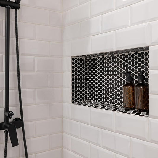 VEVOR Shower Niche, 16 x 20 x 4 inch Recessed Wall Niche with Movable Divider Shelf, Modern Soap & Shampoo Storage Organizer, Square Corners, Sealed Waterproof Design, Black for Bathroom Shower