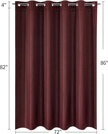 MitoVilla No Hooks Needed Extra Long Shower Curtain Liner Set, Burgundy 86 inch XL Heavyweight Waffle Fabric Cloth Shower Curtains Set with Snap-in Liner for Modern Luxury Hotel & Spa Bathroom Decor