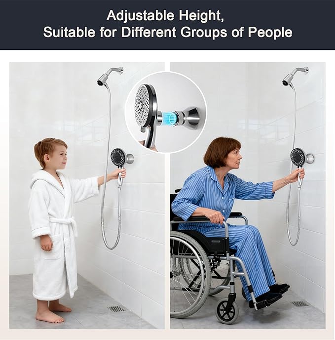2.5 gpm Magnetic Shower Head with Handheld:High Pressure10-setting Shower Head,Magnetic Bracket,59 Inches Stainless Steel Showerhose,Magnetic Shower Base,1.8 gpm flow control valve.(Chorme)