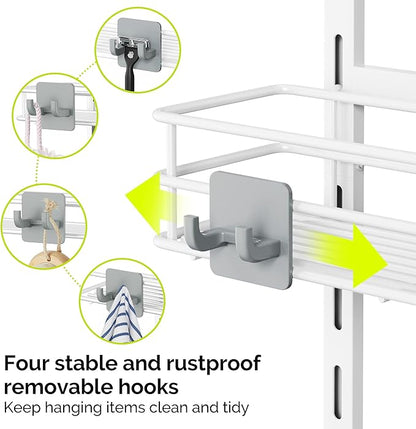 Orimade Over The Door Shower Caddy Adjustable 3 Tier White,Bathroom Hanging Organizer Shelf Rustproof with 4 Hooks,Shower Basket with Soap Holder and Suction Cup