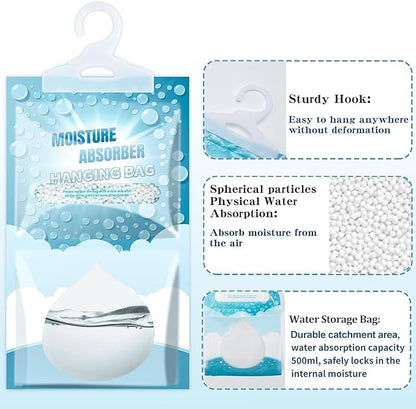Moisture Absorbers Packets - Hanging Moisture Absorbers Dehumidifier Bags for Closet Bathroom Kitchen, Fragrance Free Humidity Absorber Packs, Removes Moisture & Odors, 20 Pack