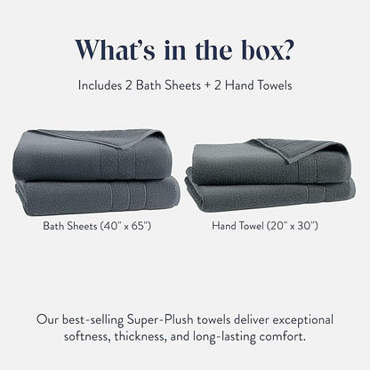 Brooklinen Super-Plush Bath Sheet and Hand Towel Set - 2 Bath Sheets 2 Hand Towels - Cotton, Highly Absorbent (Slate)