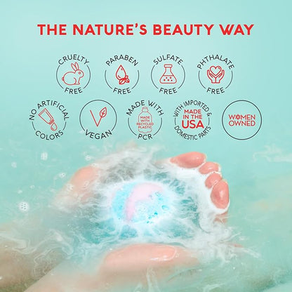 Nature's Beauty Unicorns & Rainbows, Pink Jasmine & Strawberry Scent Bath Bomb for Kids Multi-Pack - Natural, Non-Staining, Fun Bubbly Fizzy Spa Bomb, Made w/Coconut Oil + Witch Hazel, 5.5oz (4 Pack)