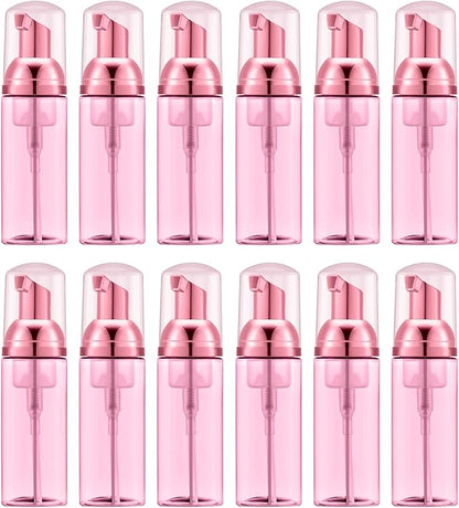 2 Oz Empty Foam Pump Bottle (12 PCS) Travel Foaming Soap Dispenser for Hand Soap, Lash Shampoo Cleanser (Transparent red&Electric red Pump&Clear Cap)