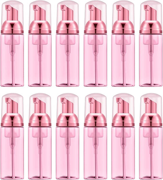 2 Oz Empty Foam Pump Bottle (12 PCS) Travel Foaming Soap Dispenser for Hand Soap, Lash Shampoo Cleanser (Transparent red&Electric red Pump&Clear Cap)
