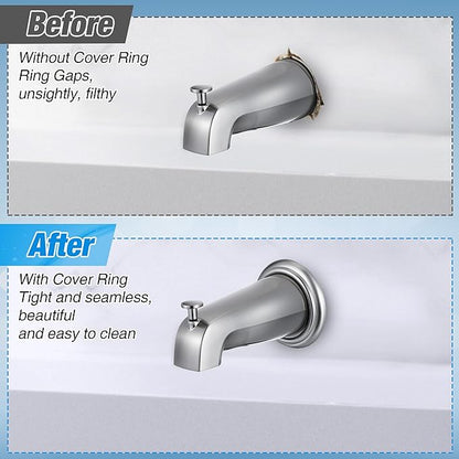 Dreyoo Metal Tub Spout Cover Ring, Bathtub Spout Trim Plate Ring with 1 Pcs Foam Gasket, 1-1/2 Inch ID and 3-5/8 Inch OD(Brushed Nickel)