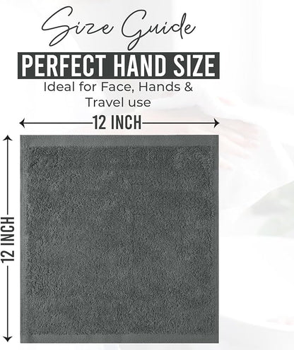 DAN RIVER 12 Pack Wash Cloths for Showering [12x12] - 100% Cotton Washcloths Premium Quality Flannel Face Cloths for Bathroom, Highly Absorbent and Soft Feel Wash Clothes, Grey