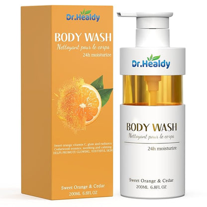 Sweet Orange & Cedar Body Wash with Vitamin C - 24HR Hydrating Moisturizer - Sulfate, Paraben & Dye Free for All Skin Types - Refreshing Feel for Women & Men - 6.8Fl. Oz