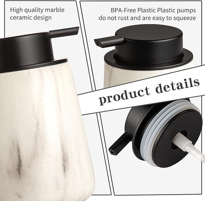 Enra Ceramic Foaming Soap Dispenser,12 oz Marble Foam soap Dispenser Bathroom Refillable Hand Soap Dispenser for Bathroom Kitchen with Easy-to-Press Pump(Marble Foam Type)