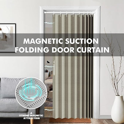 100% Blackout Fabric Folding Door Curtain with Magnetic Closure - Accordion Style for Sliding Doors, Closets,Wardrobe and Temporary Door Solutions Doorway Curtains（W42 x L78, Off White 1 Panel）