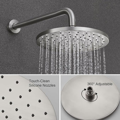 Iriber Shower System Wall Mounted Shower Faucet Mixer Set with Luxury High Pressure Shower head and 3-Setting Handheld, Bathroom Shower Trim Kit Contain Pressure Balance Valve, Brushed Nickel