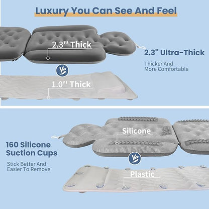 Bath Cushion, Full Body Bathtub Pillow with 160 Suction Cups, Bath Mat for Head and Neck Support, with Laundry Bag (Dark Gray, 51.2" x 16.2")