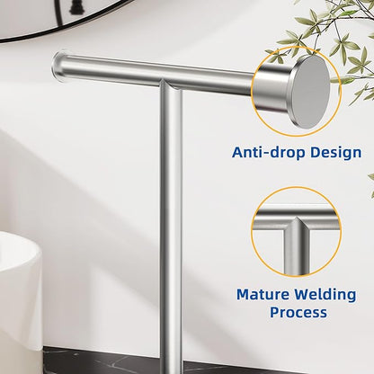 RUACQ T-Shape Hand Towel Holder Stand, Weighted Base Towel Rack, 12" Countertop Towel Holder for Bathroom, 304 Stainless Steel, Heavy Duty (Brushed Nickel, 2 Pack)