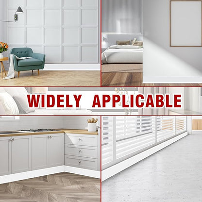 Vinyl Baseboard Molding Trim 3 Inch x 40 Feet Peel and Stick Baseboard Trim Flexible PVC Cove Base Moulding Self-Adhesive Trim for Garage Bathroom Cabinet Floor Walls, White
