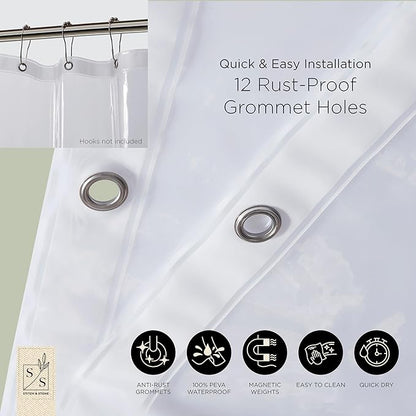 Stitch & Stone Shower Curtain Liner, Premium Extra Lightweight Durable Waterproof 3g PEVA for Bathroom with Weighted Magnets, Standard Size 70" x 72" Clear 1 Pack