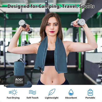BOGI Microfiber Travel Sports Towel-Quick Dry Towel, Soft Lightweight Microfiber Camping Towel Absorbent Compact Travel Towel for Camping Gym Yoga Swimming Backpacking (XL:72''x32''+16''x16''-Nblue)