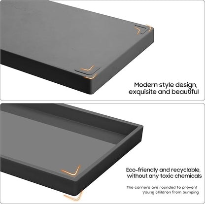 Vanity and Bathroom Tray, 7.7" ABS Countertop Organizer,Waterproof Vanity Tray for Toilet Tank,Perfume,Soap,Keys,Bathroom Accessories,Kitchen and Bath Trays,Non Slip Small Trays,Black,2 Pack