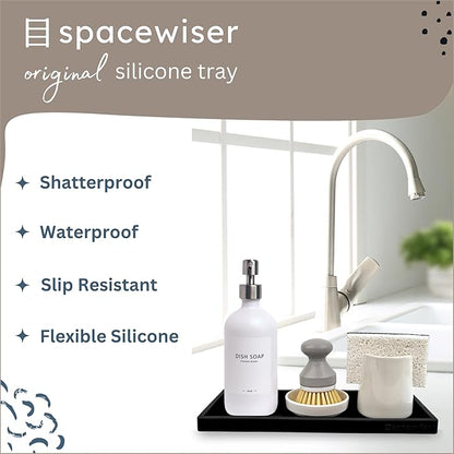 Countertop and Vanity Tray - 11.7" Silicone Bathroom Tray Countertop, Dish Soap Trays for Kitchen Counter, Organizer Accessories Caddy, Toilet Laundry Shower Oil Makeup Mat, Black