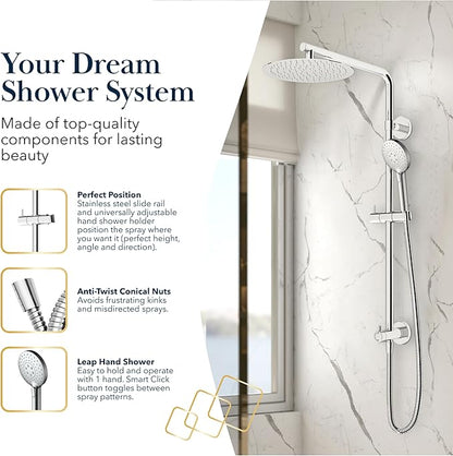 BATH ROYALE Rain Shower Head & Detachable Handheld Spray Combo, Easy Install & 3 Spray Modes, Brushed Nickel
