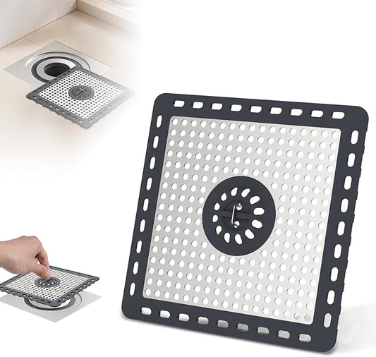 Hibbent Upgraded Shower Drain Hair Catcher, Shower Drain Cover for Bathroom Floor 6" Drain, Anti-Clogging Bathtub Drain Strainer, Stainless Steel Kitchen Sink Drain Strainer with Handle, Dark Grey