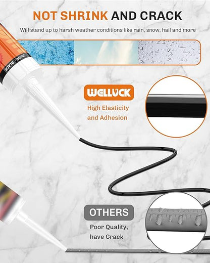 WELLUCK Black Silicone Caulk, 100% Waterproof Silicone Sealant Adhesive Caulking,for RV, Kitchen,Bathroom, Window, Door, Glass,10.2FL.OZ/300ML（1 Pack）